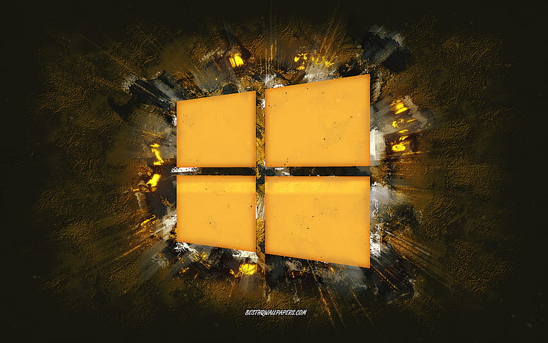 Windows logo, grunge art, yellow stone background, Windows 10 logo, Windows yellow logo, Windows, creative art, yellow Windows 10 logo, HD wallpaper