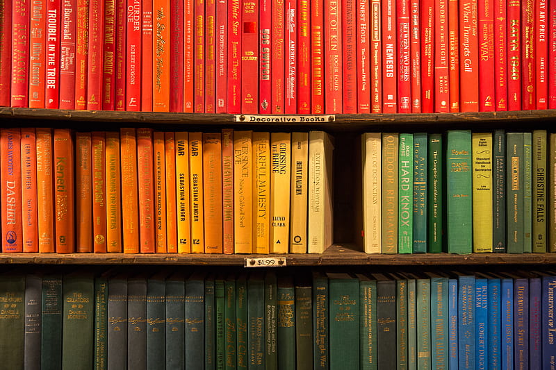 wooden bookcase filled with books, HD wallpaper