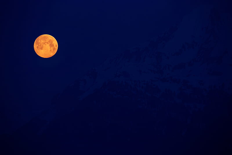 moon, full moon, night, mountains, darkness, HD wallpaper