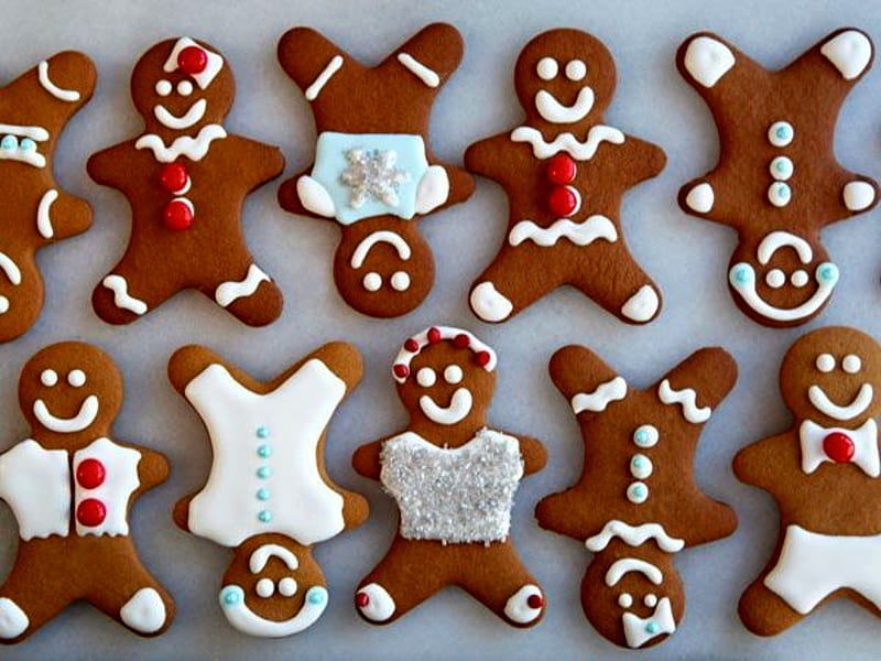 Gingerbread Cookie Man, Brown, White, Cookies, Gingerbread, Men, HD wallpaper