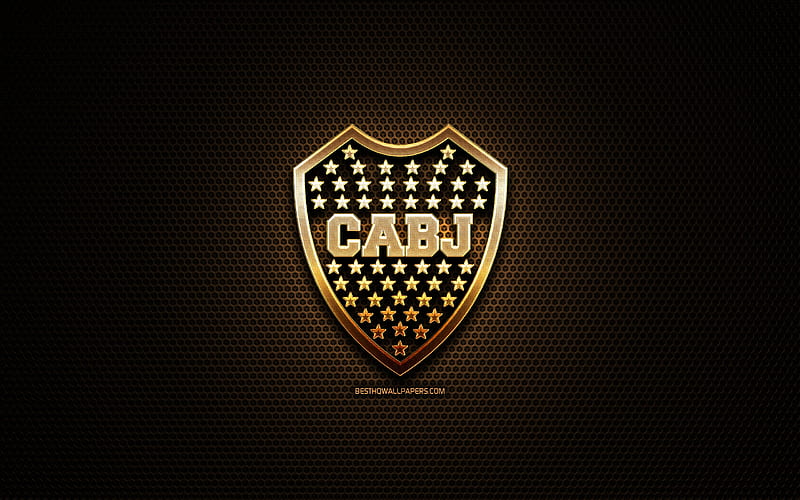 Boca Juniors FC, glitter logo, Argentine Primera Division, Argentine football club, metal grid background, Boca Juniors glitter logo, football, soccer, CA Boca Juniors, CABJ, Argentina, HD wallpaper