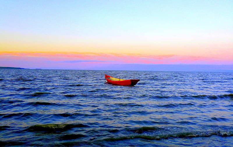 THE LONELY BOAT, sunset, boat, lonely, ocean, HD wallpaper | Peakpx