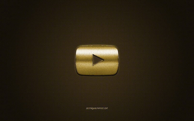YouTube logo, golden shiny logo, YouTube metal emblem, YouTube golden button, golden carbon fiber texture, YouTube, brands, creative art, HD wallpaper