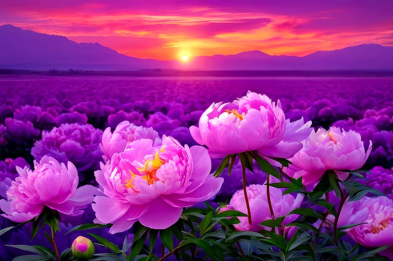 Purple flowers at sunset, flwoers, purple, sunset, summer, beautiful, fiery, field, sky, sun, HD wallpaper Purple flowers at sunset, flwoers, purple, sunset, summer, beautiful, fiery, field, sky, sun, HD wallpaper