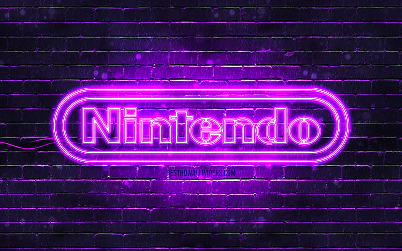 Nintendo violet logo violet brickwall, Nintendo logo, brands, Nintendo neon logo, Nintendo, HD wallpaper