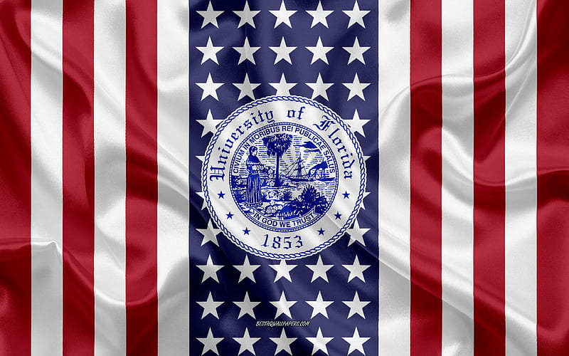 University of Florida Emblem, American Flag, University of Florida logo, Gainesville, Florida, USA, Emblem of University of Florida, HD wallpaper