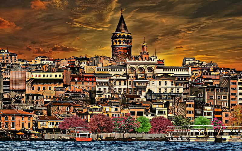 Istanbul sunset, R, cityscapes, Turkey, turkish city, HD wallpaper