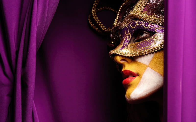 Venetian Mask, mode, lady, mask, purplr, HD wallpaper