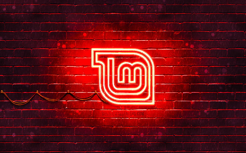 Linux Mint Mate red logo red brickwall, Linux Mint Mate logo, Linux, Linux Mint Mate neon logo, Linux Mint Mate, HD wallpaper