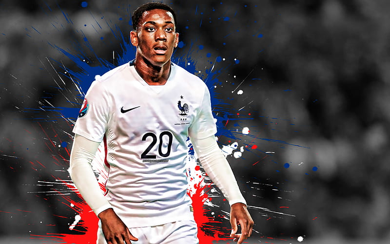 Anthony Martial French football player, French national football team, striker, creative flag of France, paint splashes, creative art, France, football, grunge art, HD wallpaper