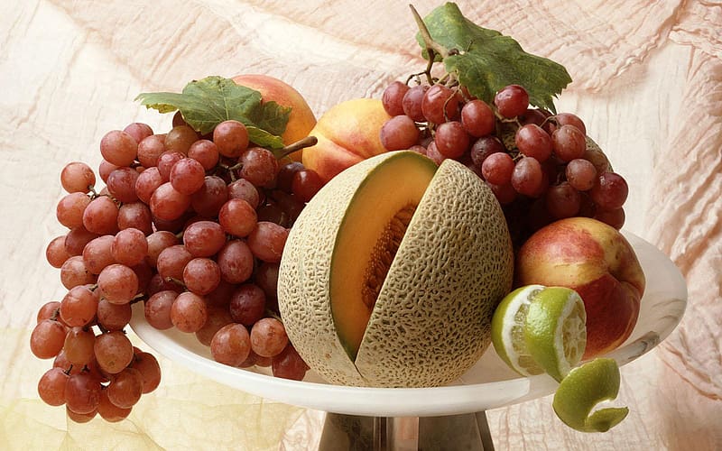 Fruits, Food, Grapes, Fruit, Melon, Cantaloupe, HD wallpaper