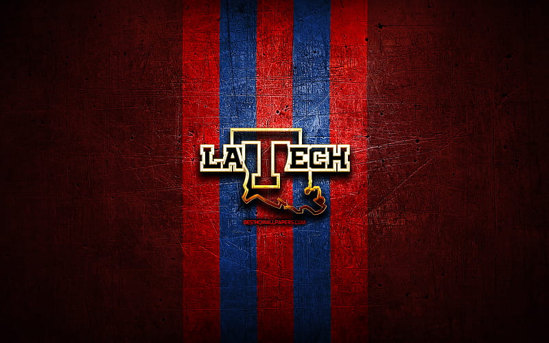 Louisiana Tech Bulldogs, golden logo, NCAA, red metal background, american football club, Louisiana Tech Bulldogs logo, american football, USA, HD wallpaper