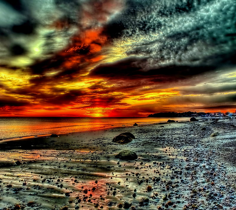 Amazing Sunset, beach, sea, view, HD wallpaper