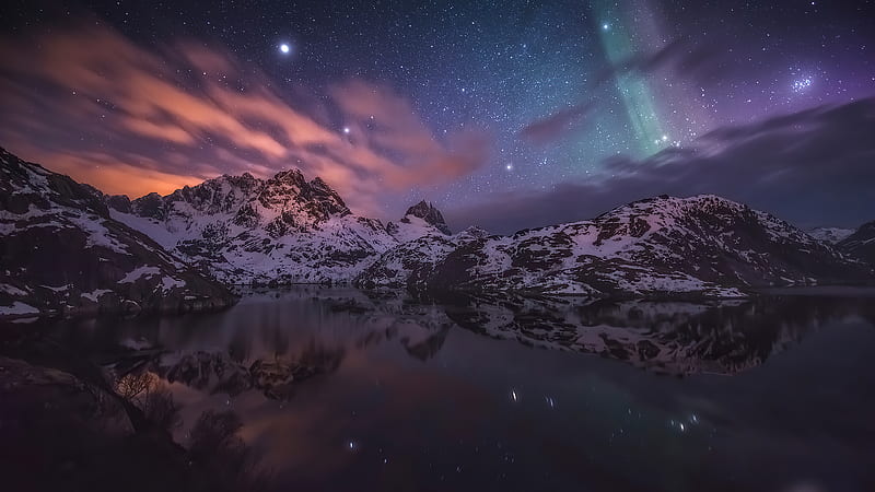 Aurora Constellations Sky Nature , aurora, northern-lights, nature, sky, mountains, snow, HD wallpaper