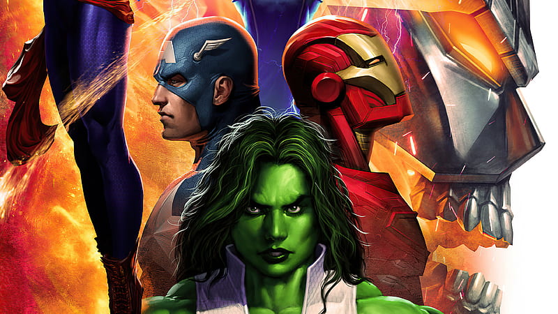 Iron Man Captain America She Hulk , iron-man, captain-america, she-hulk, superheroes, artwork, artist, artstation, HD wallpaper