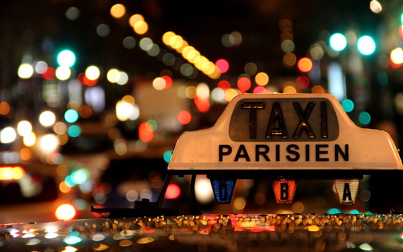 Taxi Paris, evening, taxi concepts, taxi sign by car, transportation of passengers, taxi, HD wallpaper