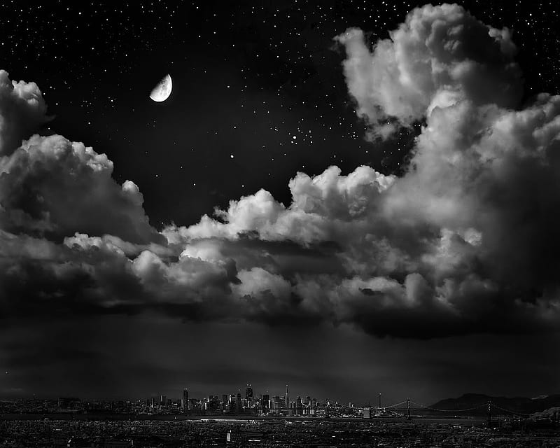 night sky black and white