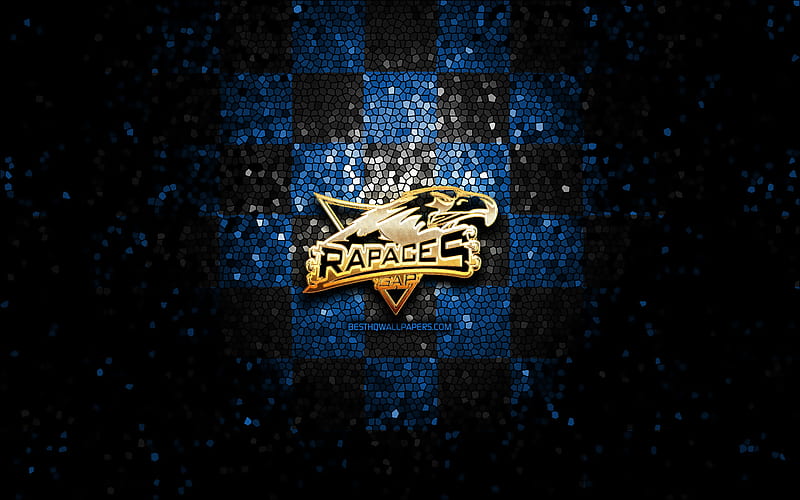 Rapaces de Gap, glitter logo, Ligue Magnus, blue black checkered background, hockey, french hockey team, Rapaces de Gap logo, mosaic art, french hockey league, France, HD wallpaper