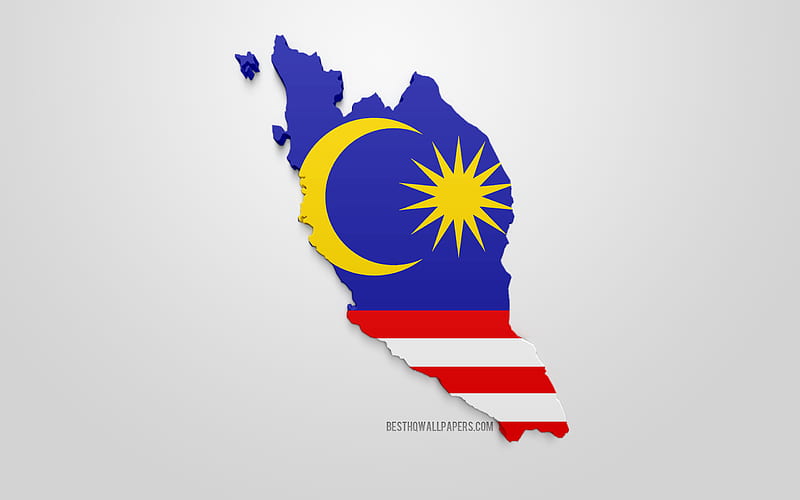 3d flag of Malaysia, map silhouette of Malaysia, 3d art, Malaysia flag, Asia, Malaysia, geography, Malaysia 3d silhouette, HD wallpaper