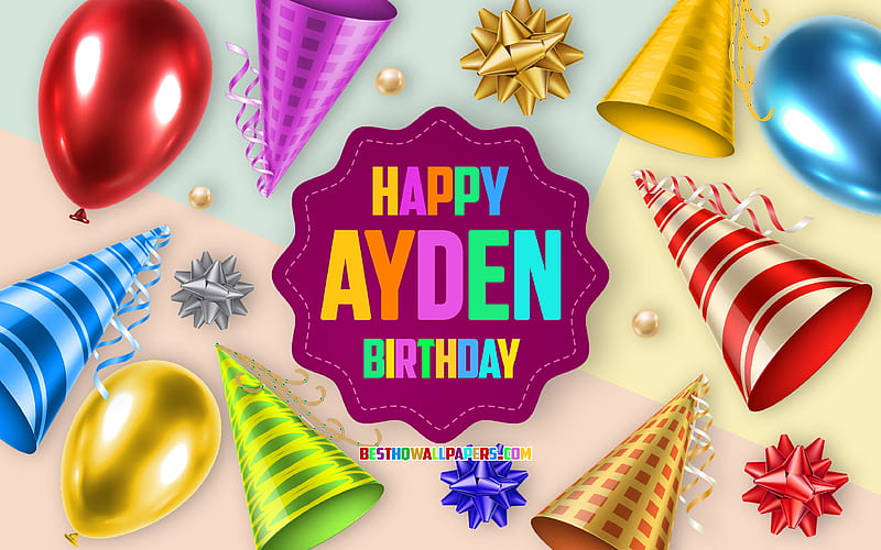 Happy Birtay Ayden, Birtay Balloon Background, Ayden, creative art, Happy Ayden birtay, silk bows, Ayden Birtay, Birtay Party Background, HD wallpaper