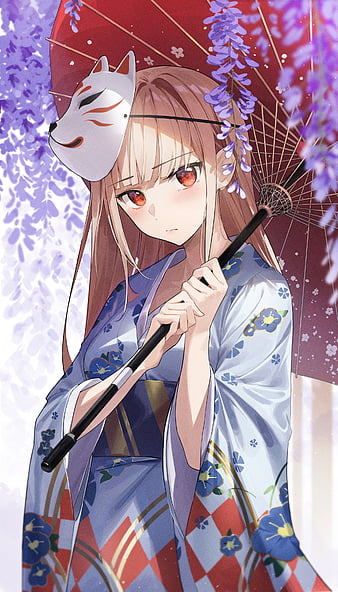 Anime Girl Mask Katana Wallpaper iPhone Phone 4K #1540f