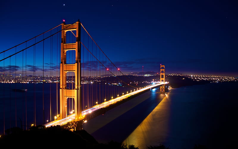 Bridges, City, Reflection, Light, Bridge, Bay, San Francisco, Golden Gate, Man Made, HD wallpaper