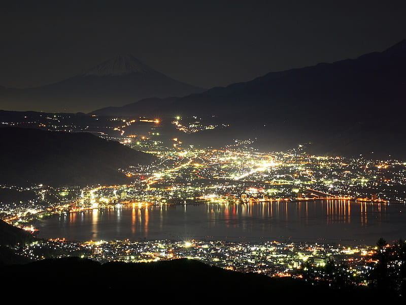 Fuji, mountaun, japan, night, HD wallpaper