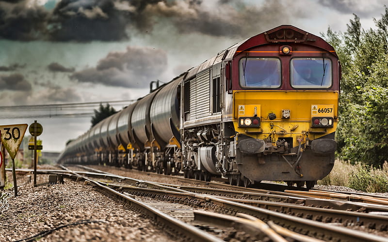 cargo train railway, cargo transportation, oil transportation, R, trains, HD wallpaper