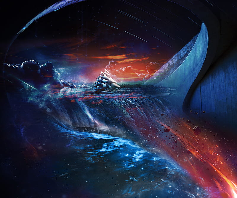 Space ship, galaxy, planets, sailing, stars, HD wallpaper