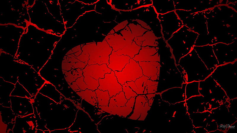Cracked Heart, red, broken heart, black, February, grunge, Valentines Day, love, lost, cracks, HD wallpaper