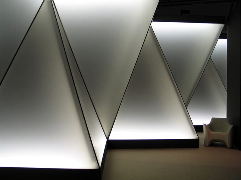 modern design, seat, interior, pyramid, white, light, HD wallpaper