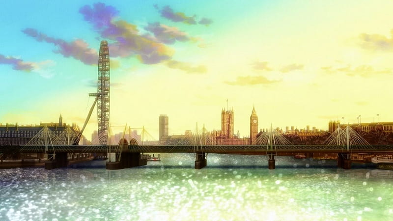 Anime London, Scenery, London, Anime, Bridge, River, Nature, HD wallpaper