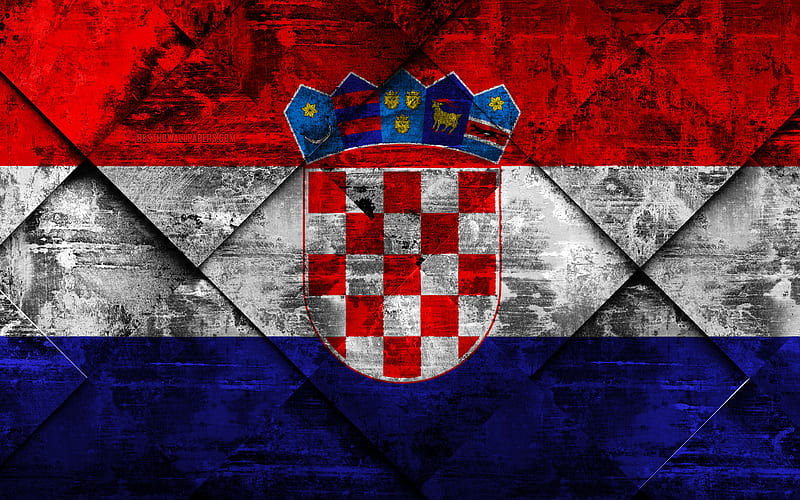 Flag of Croatia grunge art, rhombus grunge texture, Croatian flag, Europe, national symbols, Croatia, creative art, HD wallpaper