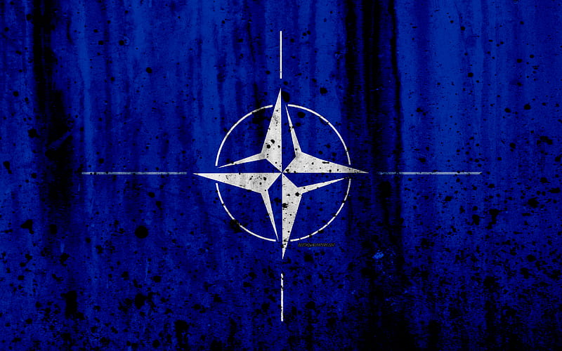 flag NATO, grunge stone texture, North Atlantic Treaty Organization, NATO logo, North Atlantic Alliance, military organization, HD wallpaper