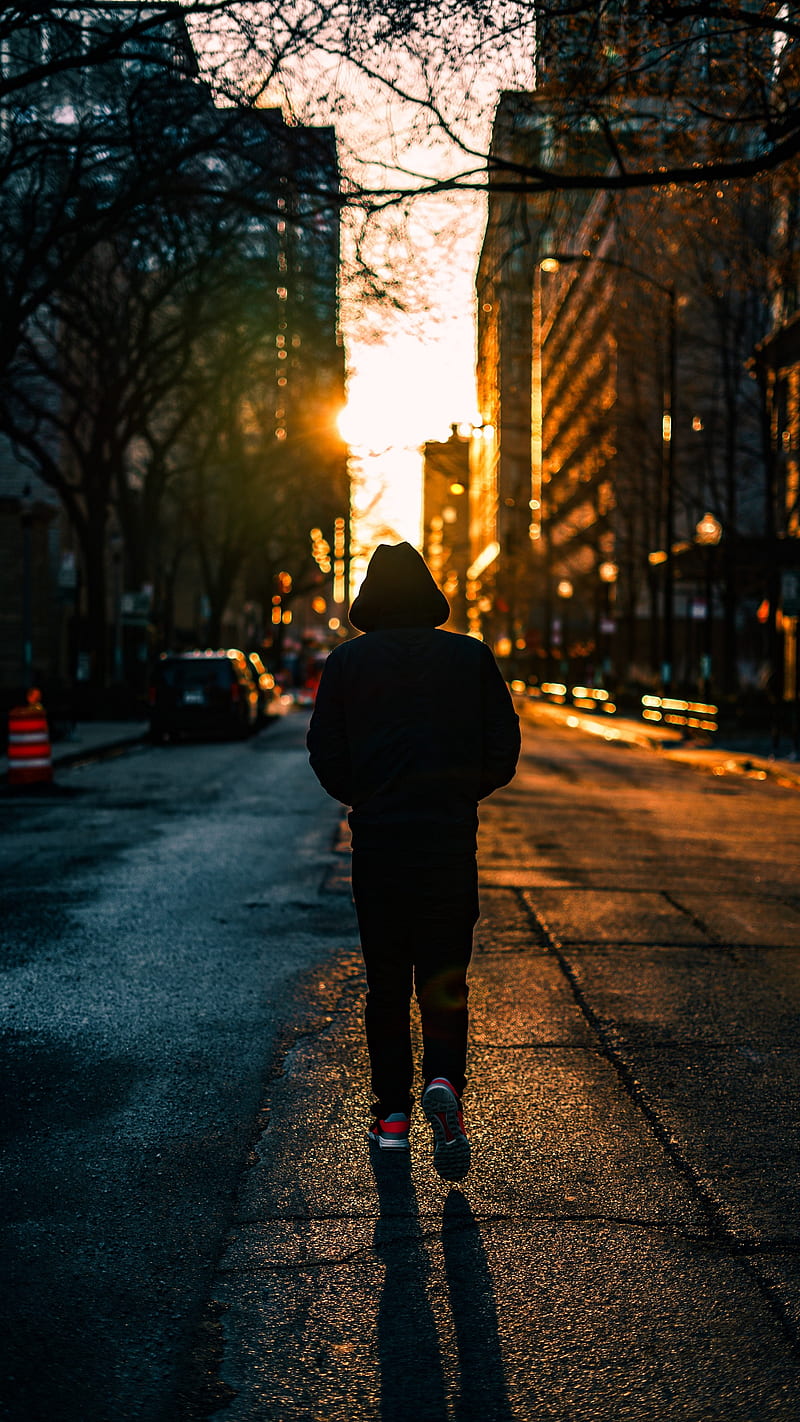 Walking Away, city, mood, boy, sunset, people, street, HD phone wallpaper