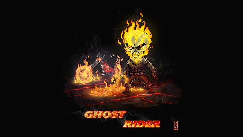 Ghost Rider Chibi Artwork, ghost-rider, superheroes, artwork, digital-art, artist, artstation, HD wallpaper