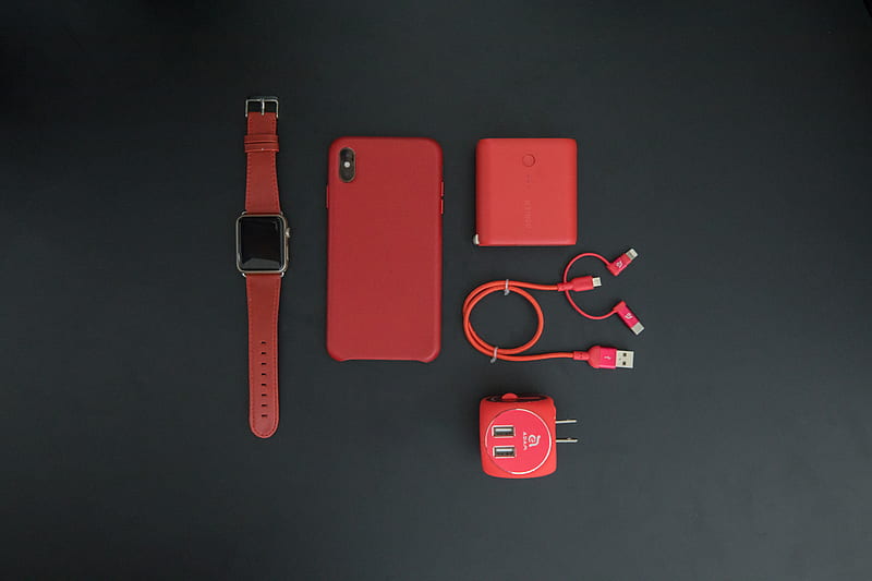 red iPhone and red smartwatch, HD wallpaper