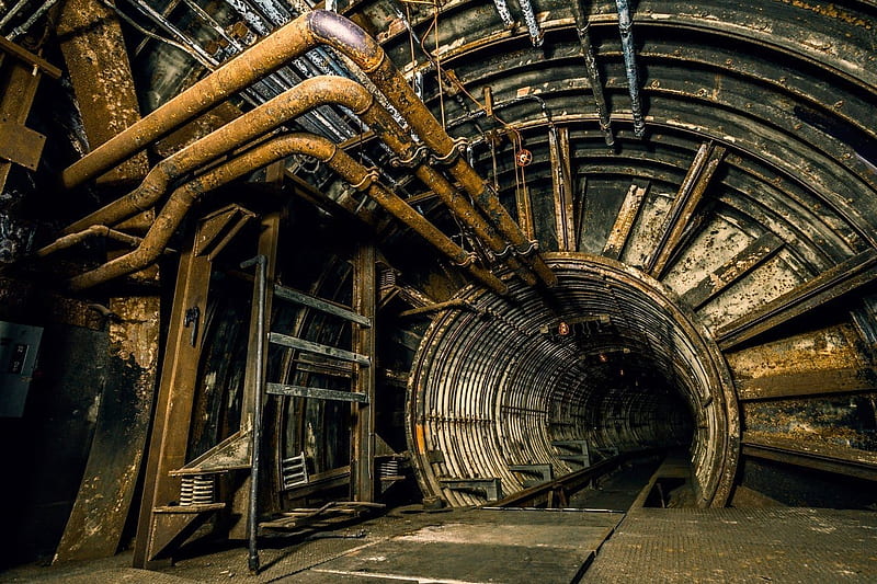 Abandoned architecture, Tunnel, Metal, pipes, HD wallpaper