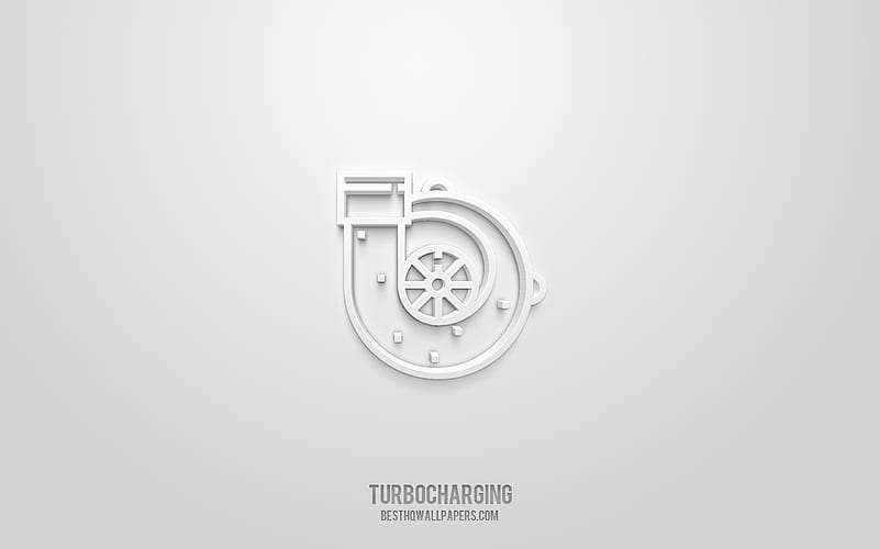 Turbocharging 3d icon, white background, 3d symbols, Turbocharging, Car parts icons, 3d icons, Turbocharging sign, Car parts 3d icons, HD wallpaper