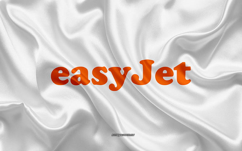 EasyJet logo, airline, white silk texture, airline logos, EasyJet emblem, silk background, silk flag, EasyJet, HD wallpaper