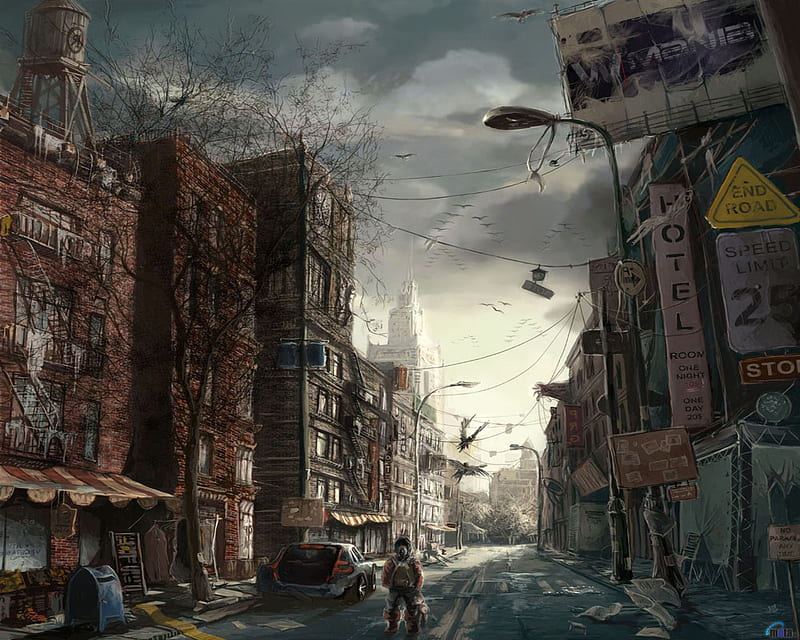 Apocalypse Drag, abandoned city, alone, destruction, post apocalypse, HD wallpaper