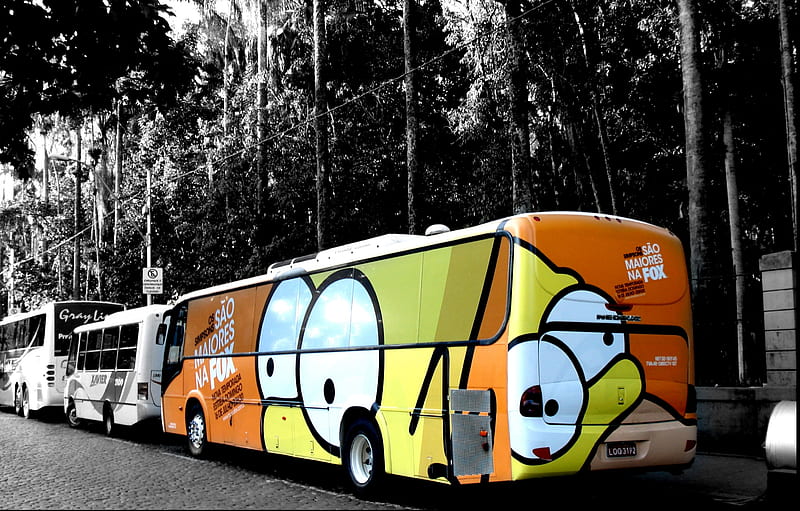 Bus ~Homer~, Yellow, Homer, Black, Travel, Transport, Bus, HD wallpaper