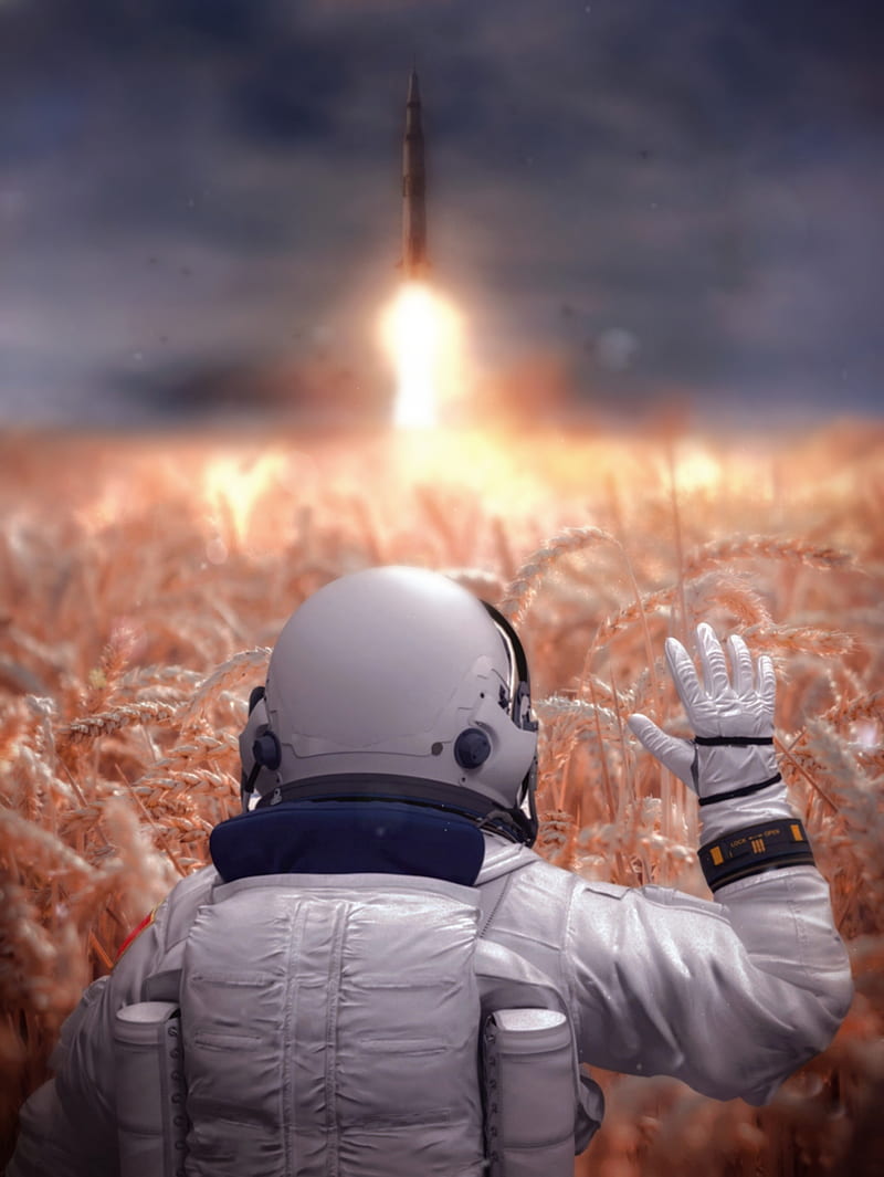 Astronaut Wallpaper 4K, Rocket, Surreal