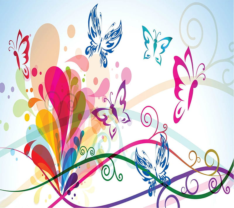 butterfly design, background, bonito, colors, cool, floral, HD wallpaper