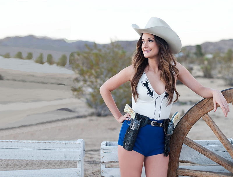 Looking Over The Spread...., fence, cowgirl, women, brunettes, NRA, pistols, Kacey Musgraves, girls, hats, female, models, ranch, holsters, fun, wagon wheel, western, style, HD wallpaper
