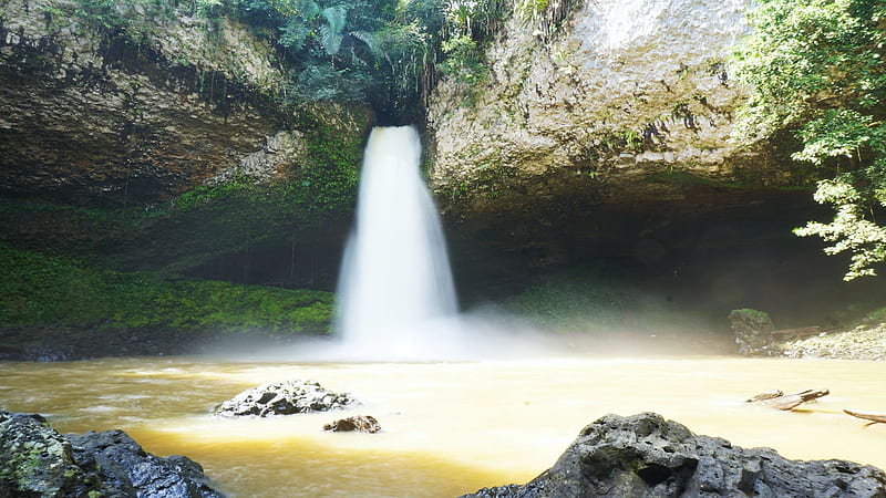 One Hole Rock Waterfall, West Borneo, Indonesia, river, water, rocks, cascade, HD wallpaper