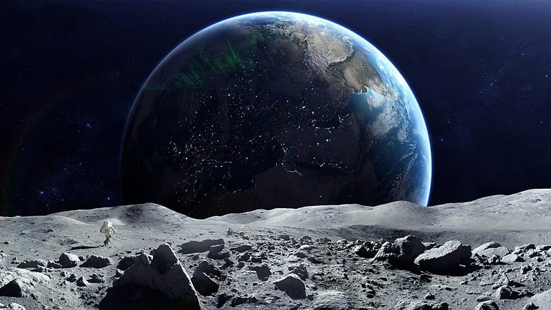 Moon Earth, moon, 3d, space, earth, render, HD wallpaper