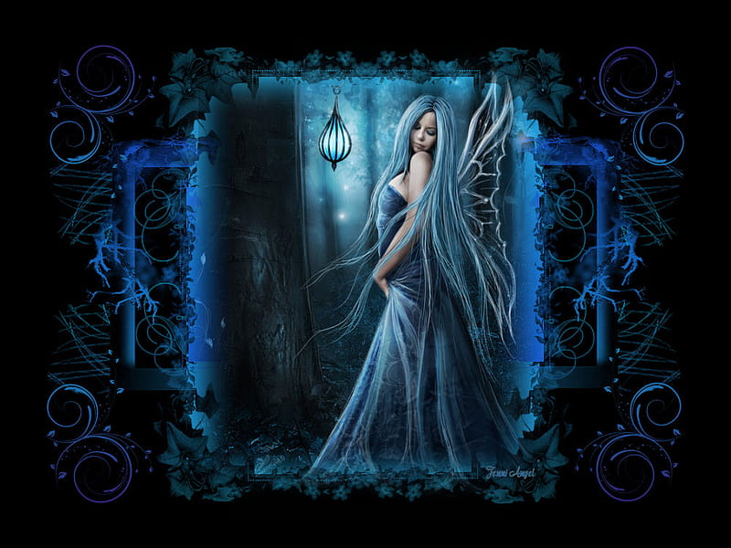 Fairy Godess, fantasy, blue, goddess, fairy, HD wallpaper