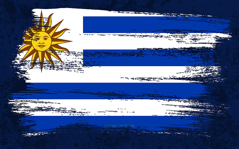 Flag of Uruguay, grunge flags, South American countries, national symbols, brush stroke, Uruguayan flag, grunge art, Uruguay flag, South America, Uruguay, HD wallpaper