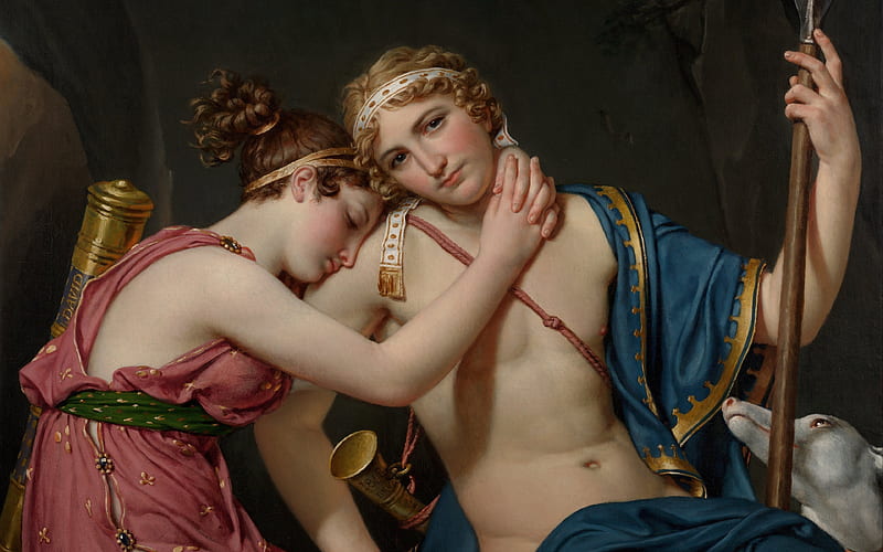 Farewell of Telemachus and Eucharis, art, girl, eucharis, painting, man, jacques louis david, telemachus, couple, pictura, HD wallpaper